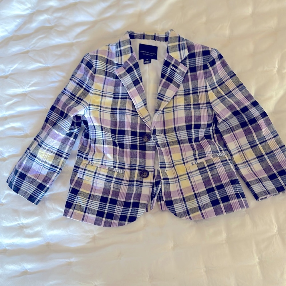 Janie and Jack Purple Plaid Blazer with Yellow and White